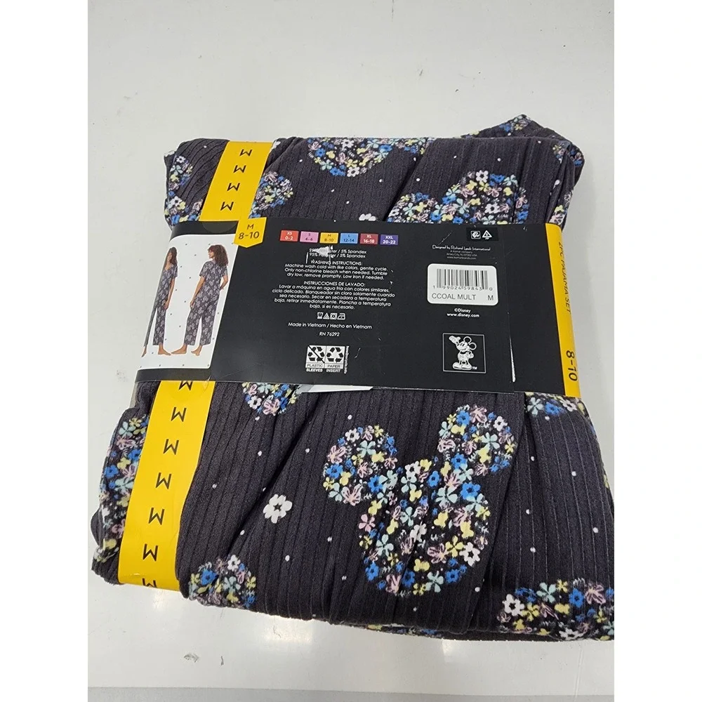 Disney Womens Mickey Mouse 2PC Pajama Set Gray Poly Blend Casual Size Medium - Picture 3 of 5